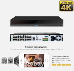 16 Channel NVR (12) 4K Microphone Varifocal IP PoE Dome Security Camera System