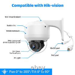 4K PTZ Hikvision Compatible Security Camera Mic 5MP 8MP 4xZoom POE Outdoor Dome