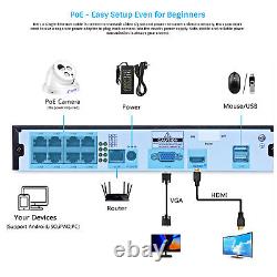 8CH 4K 8MP POE NVR 6pcs 5MP CCTV AUDIO ColorVu HD Dome Security Camera System US
