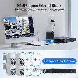 8CH NVR 5MP POE Security Camera System Spotlight 2-Way Audio PTZ Cams 3TB HDD