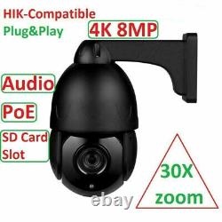 8MP 30X Zoom PTZ Hikvision Compatible POE Speed Dome Security IP Camera In Mic