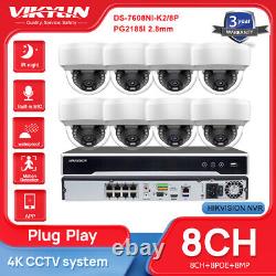 Hikvision 8CH 8 POE NVR CCTV System 8MP IR Dome Security Camera Built in MIC Lot