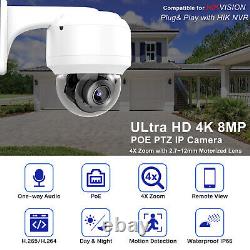 Hikvision Compatible 4K 8MP Security Camera PTZ 4xZoom POE MIC Outdoor Dome CCTV