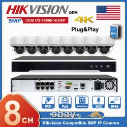 Hikvision OEM 4K 8CH 8PoE 5MP IP Security IP Camera Home Outdoor Dome CCTV Lot