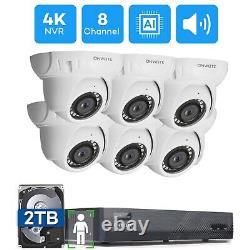 ONWOTE 8 CH NVR 4K Audio PoE Outdoor Security Camera System Human Detection 2TB