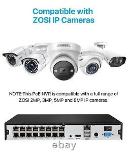 ZOSI 16 Channels 8MP H. 265+ NVR 4K PoE Security 5MP IP Outdoor Camera System 4TB