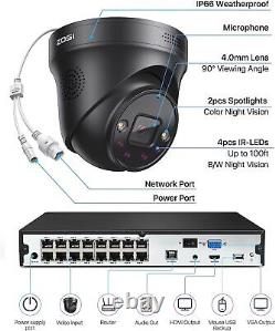 ZOSI 16CH 4K Spotlight PoE Security Dome Camera System Audio Remote Access AI 4T