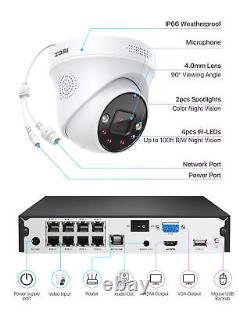 ZOSI 16CH/8CH NVR 4K 8MP POE Security Camera System Audio Recording IP Network