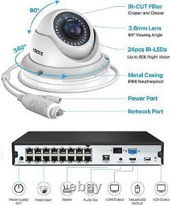 ZOSI 4K 16CH NVR 5MP POE Home Security IP Dome Camera System 24/7 Reocrd 4TB