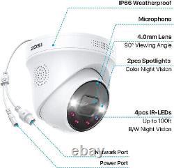 ZOSI 4PK 4K 8MP Security PoE IP Dome Camera Sound & Light Alarm Two-Way Audio