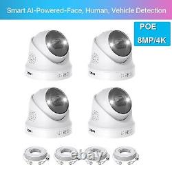 ZOSI 4PK 4K PoE Wired Security IP Dome Camera Kit AI Detect Color Night Vision