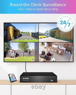 ZOSI 4k 8CH NVR PoE Security 5MP Camera System Waterproof CCTV 24/7 Recording 2T