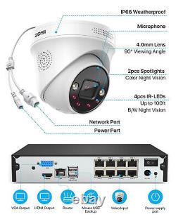 ZOSI 8CH/16CH 4K NVR 5MP PoE Security Camera System AI Detect Network 24/7 View