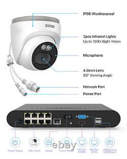 ZOSI 8CH 3K NVR 4MP 2.5K PoE IP Security Alarm Playback Camera System Wide Angle