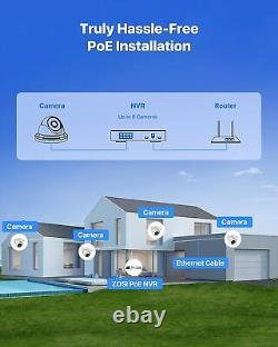 ZOSI H. 265+ 8CH 5MP PoE Home Security IP Dome Camera System Night Vision 2TB HDD